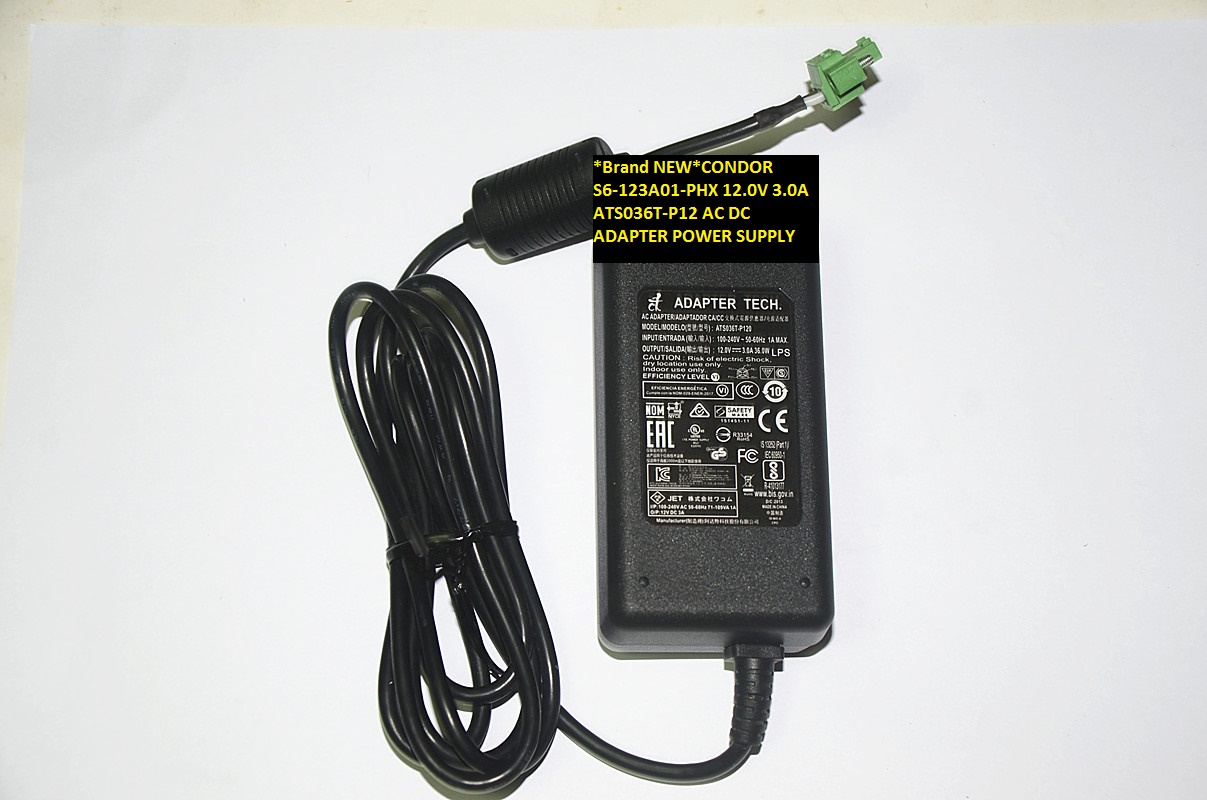 *Brand NEW*ATS036T-P12 CONDOR S6-123A01-PHX 12.0V 3.0A AC DC ADAPTER POWER SUPPLY